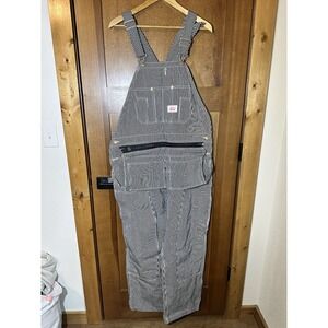 Round House 42x34 Hickory Stripe Bib Overalls USA Made Zipper Pocket NEW